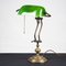 Articulated Brass & Green Glass Table Lamp, Italy, 1900s 3