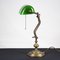 Articulated Brass & Green Glass Table Lamp, Italy, 1900s, Image 2