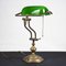 Articulated Brass & Green Glass Table Lamp, Italy, 1900s 7