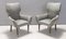 Vintage Italian Satin Grey Lounge Chairs with Walnut Frame and Brass Feet Caps, 1950s, Set of 2, Image 1