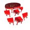 Mesa y taburetes chinense vintage lacados en rojo con adornos pintados a mano. Juego de 7, Imagen 1