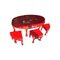 Mesa y taburetes chinense vintage lacados en rojo con adornos pintados a mano. Juego de 7, Imagen 2