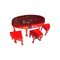 Vintage Chinense Red Lacquered Table and Stools with Hand-Painted Decor, Set of 7 2