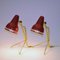 Lampes de Bureau en Métal Rouge et Laiton par Falkenberg, Suède 1950s, Set de 2 6