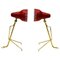 Lampes de Bureau en Métal Rouge et Laiton par Falkenberg, Suède 1950s, Set de 2 1