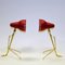 Swedish Red Metal and Brass Desk Lamps by Falkenberg 1950s, Set of 2 2
