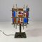 Italian Brutalist Geometric Brass and Colored Glass Table Lamp, 1950s 5