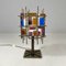 Italian Brutalist Geometric Brass and Colored Glass Table Lamp, 1950s 7