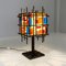 Lampada da tavolo brutalista geometrica in ottone e vetro colorato, Italia, anni '50, Immagine 2