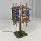 Lámpara de mesa brutalista italiana geométrica de latón y vidrio coloreado, años 50, Imagen 8
