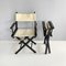 Italian Modern Folding Chairs in Black Wood and White Fabric, 1990, Set of 8 3