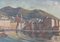 Port Scene with Fishing Boats and Mountains, 20th Century, Oil on Board 1