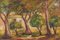 Artista posimpresionista, Árboles y construcción, Óleo sobre tabla, Imagen 2
