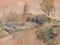 Artista postimpressionista, Schizzo di una chiesa in un paesaggio, Tecnica mista su carta, Immagine 2
