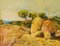 Artista post impressionista, Paesaggio con covoni di fieno, Dipinto ad olio, Immagine 2