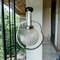 Large Mid-Century Modern Chrome and Textured Glass Globe Hanging Lamp, 1960s, Image 1