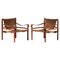 Safari Armchairs in Patinated Leather and Wood attributed to Arne Norell, 1960s, Set of 2 1