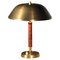 Lámpara de mesa sueca de latón y cuero, años 60, Imagen 1