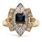 Vintage 14k Two-Tone Gold Ring with Central Sapphire and Diamonds, 1980s, Image 1