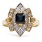 Zweifarbiger Vintage Ring aus 14 Karat Gold mit zentralem Saphir und Diamanten, 1980er 1