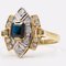 Vintage 14k Two-Tone Gold Ring with Central Sapphire and Diamonds, 1980s 4