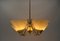 Mid-Century Deckenlampe aus Glas & Messing mit 5 Leuchten, 1950er 9