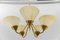 Mid-Century 5-Light Glass & Brass Ceiling Lamp, 1950s 11