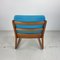 Sedia a dondolo in teak con rivestimento blu di France and Sons, Ole Wanscher per Cado, Danimarca, anni '60, Immagine 5