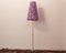 Lampada da terra vintage in metallo cromato con paralume decorato a fiori viola fatto a mano, Italia, Immagine 5