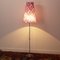 Vintage Chrome Floor Lamp with Handmade Purple Floral Decorated Shade, Italy 2