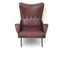 Vintage Burgundy Skai, Brass and Metal Lounge Chair, Italy, 1950s, Image 1