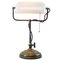 Vintage White Opaline Glass Banker Table Lamp, Image 2