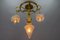 French Louis XVI Style Bronze and Frosted Glass Four-Light Pendant Chandelier, 1920s, Image 4
