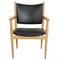 Poltrona Pp-513 in quercia e pelle nera di Hans Wegner, anni '90, Immagine 1