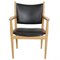 Pp-513 Armchair in Oak and Black Leather by Hans Wegner, 1990s 1