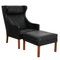 Wingchair with Ottoman in Black Leather by Børge Mogensen, 1980s, Set of 2 2
