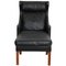 Wingchair with Ottoman in Black Leather by Børge Mogensen, 1980s, Set of 2 3