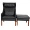 Wingchair with Ottoman in Black Leather by Børge Mogensen, 1980s, Set of 2 1