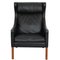 Wingchair with Ottoman in Black Leather by Børge Mogensen, 1980s, Set of 2, Image 4