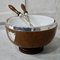 Victorian Oak & Silver-Plated Salad Bowl with Spoons, 1890s, Set of 3 1