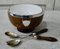 Victorian Oak & Silver-Plated Salad Bowl with Spoons, 1890s, Set of 3 3
