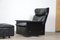 Model 620 Swivel Lounge Chair with Ottoman in Black Leather by Dieter Rams for Vitsoe, 1982, Set of 2 2