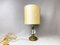 Mid-Century Portuguese Brass Table Lamp with Oval Cream Silk Lampshade, 1960s, Image 3