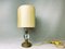 Mid-Century Portuguese Brass Table Lamp with Oval Cream Silk Lampshade, 1960s 4
