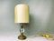 Mid-Century Portuguese Brass Table Lamp with Oval Cream Silk Lampshade, 1960s, Image 4