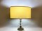 Mid-Century Portuguese Brass Table Lamp with Oval Cream Silk Lampshade, 1960s 5