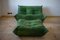 Dubai Togo Pouf and 2-Seater Sofa in Green Leather by Michel Ducaroy for Ligne Roset, Set of 2 2
