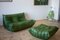 Dubai Togo Pouf and 2-Seater Sofa in Green Leather by Michel Ducaroy for Ligne Roset, Set of 2 1