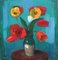 Aleksandr Rodin, Tulips on a Turquoise Background, Oil on Cardboard 1