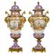 19th Century Iridescent Sèvres Porcelain and Gilt Bronze Covered Vases, Set of 2 1